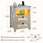 Nightstand with Gun Drawer, LED & Charging – Rustic Gray