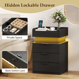 Suuiwau Black Wood Grain Nightstand with Soft-Lined Secret Drawer