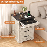 Yusong Farmhouse Accent Table with Hidden Tabletop Stash Drawer
