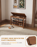 IUNVR 3-Tier Mid-Century Rubberwood Bench with Flip-Up Stash Deck