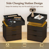 Suuiwau Black Wood Grain Nightstand with Soft-Lined Secret Drawer
