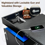 Modern Nightstand with Gun Drawer, LED & USB-C Charging – Black