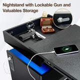 Modern Nightstand with Gun Drawer, LED & USB-C Charging – Black