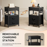 Lazzanto Black Steel Frame Nightstand with Sliding Top Safe