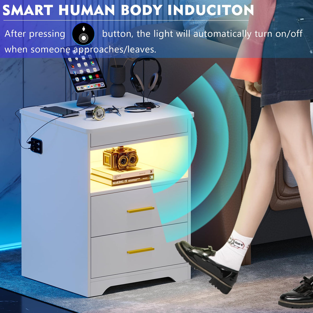 Nightstand with Gun Drawer Secret Stashing