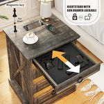 Farmhouse Nightstand with Gun Drawer & Charging Station – Rustic