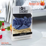 3-Pack Velvet Hair Tie Scrunchies with Hidden Pocket – Navy, Tan, Black
