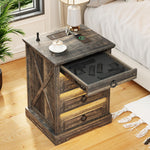 Farmhouse Nightstand with Gun Drawer & Charging Station – Rustic