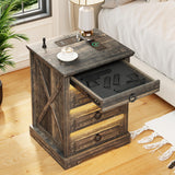 Farmhouse Nightstand with Gun Drawer & Charging Station – Rustic