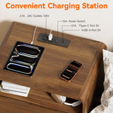 Oransail Mid-Century Walnut Nightstand with Hidden Stash Layer