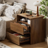 Oransail Mid-Century Walnut Nightstand with Hidden Stash Layer