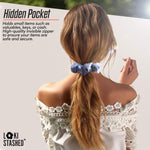 3-Pack Velvet Hair Tie Scrunchies with Hidden Pocket – Navy, Tan, Black
