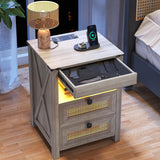 Nightstand with Gun Drawer, LED & Charging – Rustic Gray