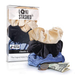 3-Pack Velvet Hair Tie Scrunchies with Hidden Pocket – Navy, Tan, Black