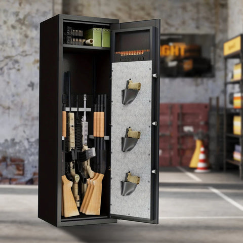 Large Gun Safe Cabinet with 3 Pistol Pouches & Biometric Fingerprint Lock