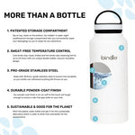 Bindle Bottle Vacuum Insulated Water Bottle, Stainless Steel & Double Walled, Hidden Stash/Storage Compartment, Stays Cold for 24 Hours, Hot for 12, Leak Proof Wide Mouth Lid, White, 24 oz