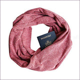 Faded Red Rib Knit Infinity Scarf with Zippered Secret Pocket - Hide your money and passport and keep it safe when traveling with clothes and jewelry with secret compartments -Secret Stashing