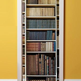 3D Door Mural Wrap Glossy Bubble Free Sticker Bookshelf of First Edition Classic Novels - Concealment furniture and gun concealment furniture to hide your money, pistol, rifle or other weapons, keep guns safe away from kids with hidden compartment furniture -Secret Stashing