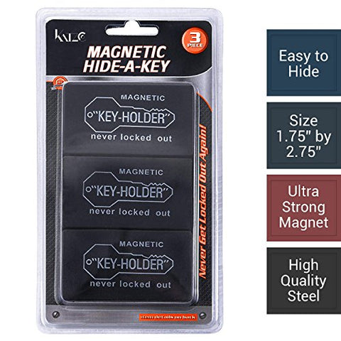 3-Pack Strong Magnetic Hide-A-Key Holder, Black, Never Get Locked Out, Spare Key Hider, KH-234