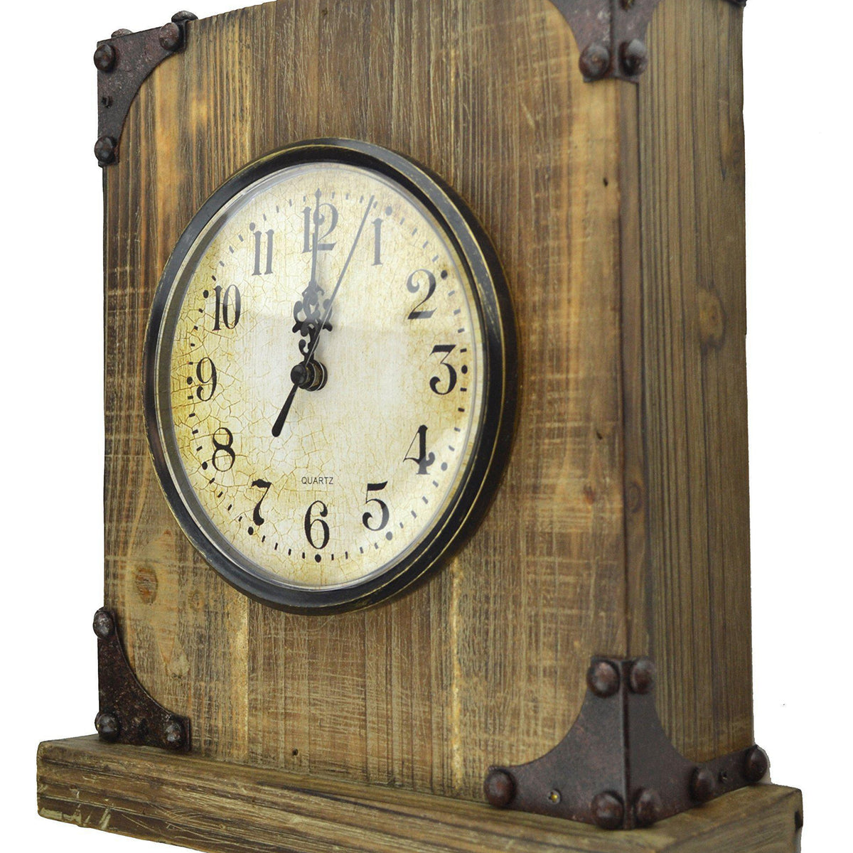Shabby Chic Rustic Wood Tabletop Clock with Hidden Area