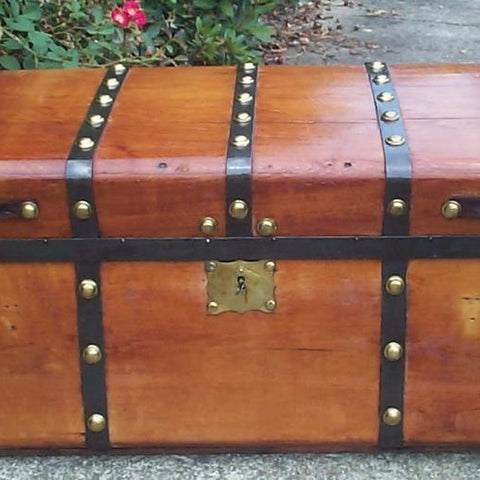 1800s Jenny Lind Restored Antique Trunk w Hidden Compartment - Concealment furniture and gun concealment furniture to hide your money, pistol, rifle or other weapons, keep guns safe away from kids with hidden compartment furniture -Secret Stashing