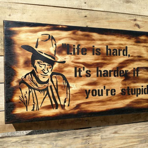 John Wayne "Life is Hard" Mini Gun Secret Storage Sign - Secret Compartment Decor with hidden compartments to stash your valuables -Secret Stashing