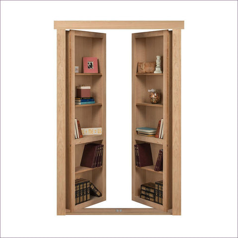 Cherry Unfinished In-Swing Solid Core Interior French Bookcase Door - Concealment furniture and gun concealment furniture to hide your money, pistol, rifle or other weapons, keep guns safe away from kids with hidden compartment furniture -Secret Stashing