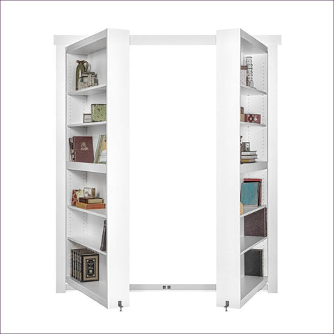 White Out-Swing Bookcase Door - Concealment furniture and gun concealment furniture to hide your money, pistol, rifle or other weapons, keep guns safe away from kids with hidden compartment furniture -Secret Stashing